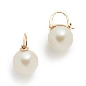 NEW Kate Spade Shine on Gold Signed Pearl Drop Earrings Cream White Clip